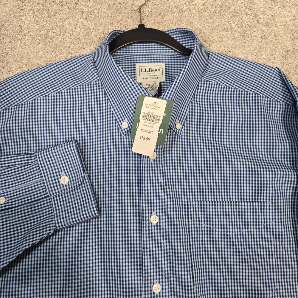 LL Bean shirt men 16/35 Wrinkle Free Traditional Fit Long sleeve oxford Blue NEW